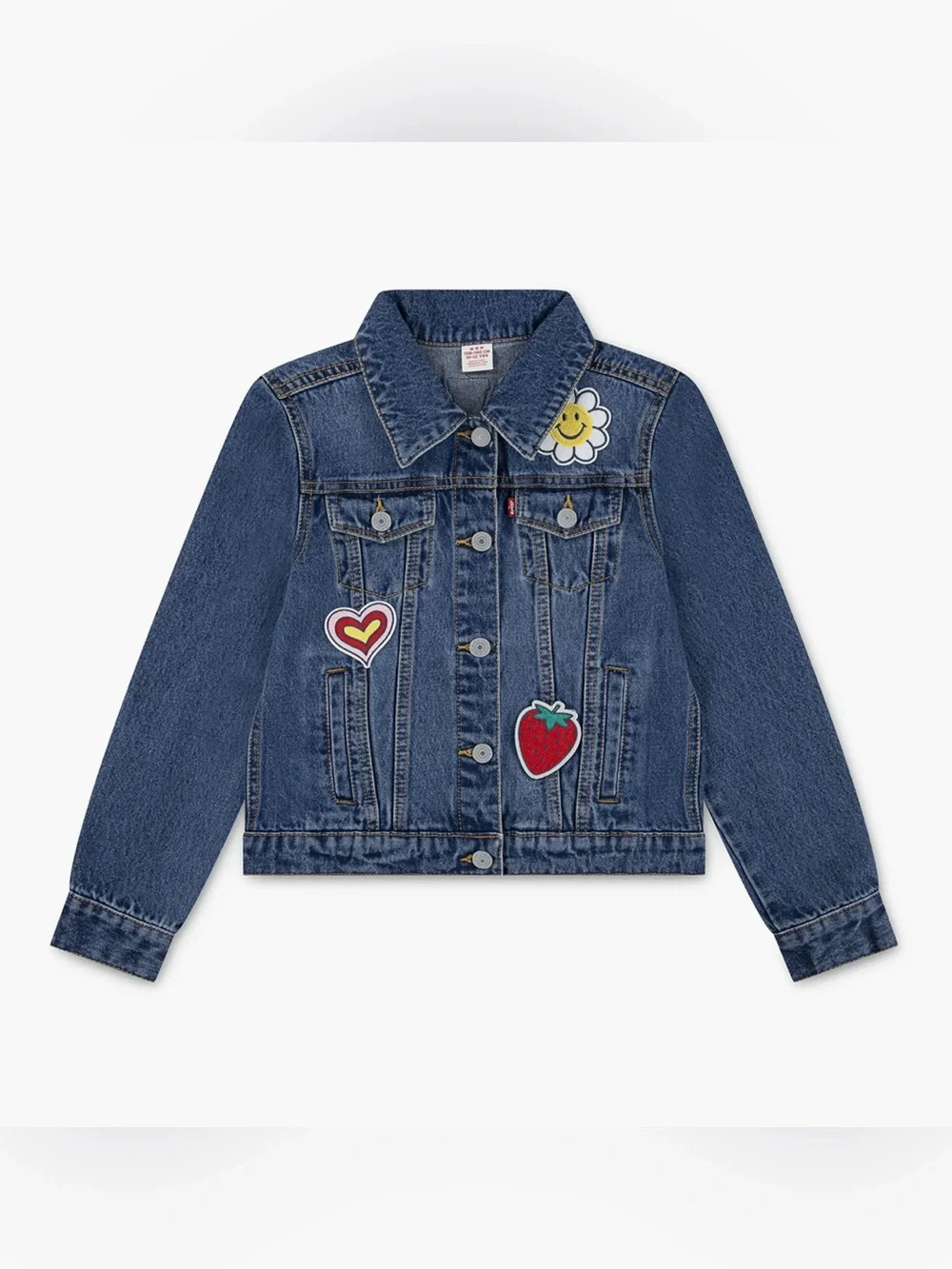 Levi's Blue Denim Kids Jacket with Playful Patch Accents | Size XL
